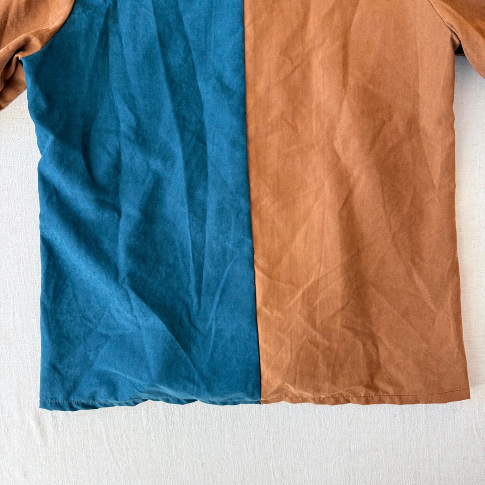 Embroidered Western Blouse Small Brown Teal Puff Sleeve Boho Cowgirl Shirt - Picture 11 of 13